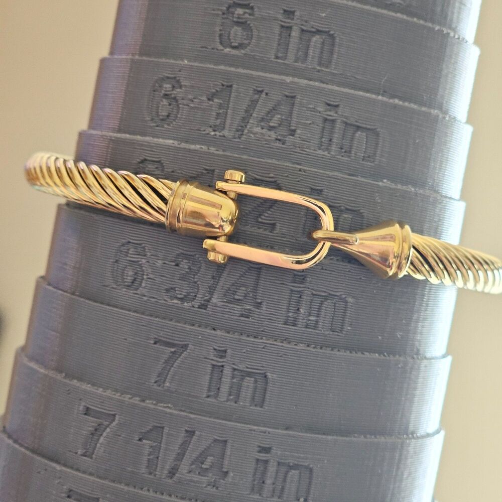 Gold Tone Bangle Bracelet Buckle Hook Closure Twisted Texture Approx 6.5" - Picture 14 of 14